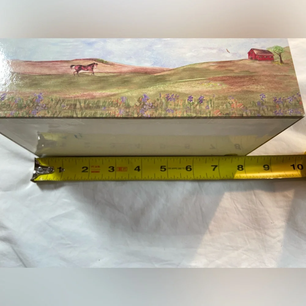 Wooden Painted Keepsake Box Horse Theme Mare and Foal Includes Mirror‎